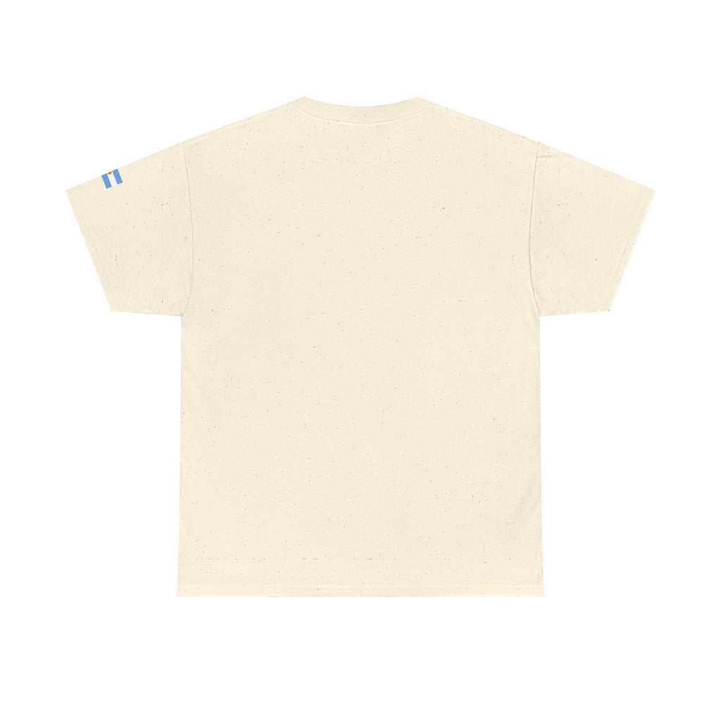 Argentina Minimalist Tee — Small Center Logo & Sleeve Flag