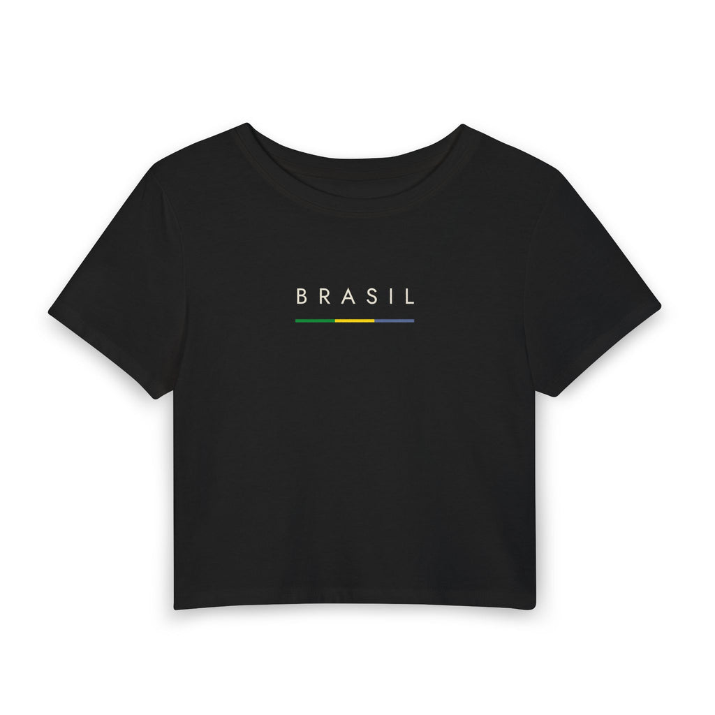 Brasil Minimalist Crop Tee — Women's Casual Brazil Flag Stripe Baby T‑Shirt