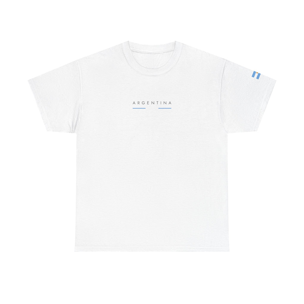 Argentina Minimalist Tee — Small Center Logo & Sleeve Flag