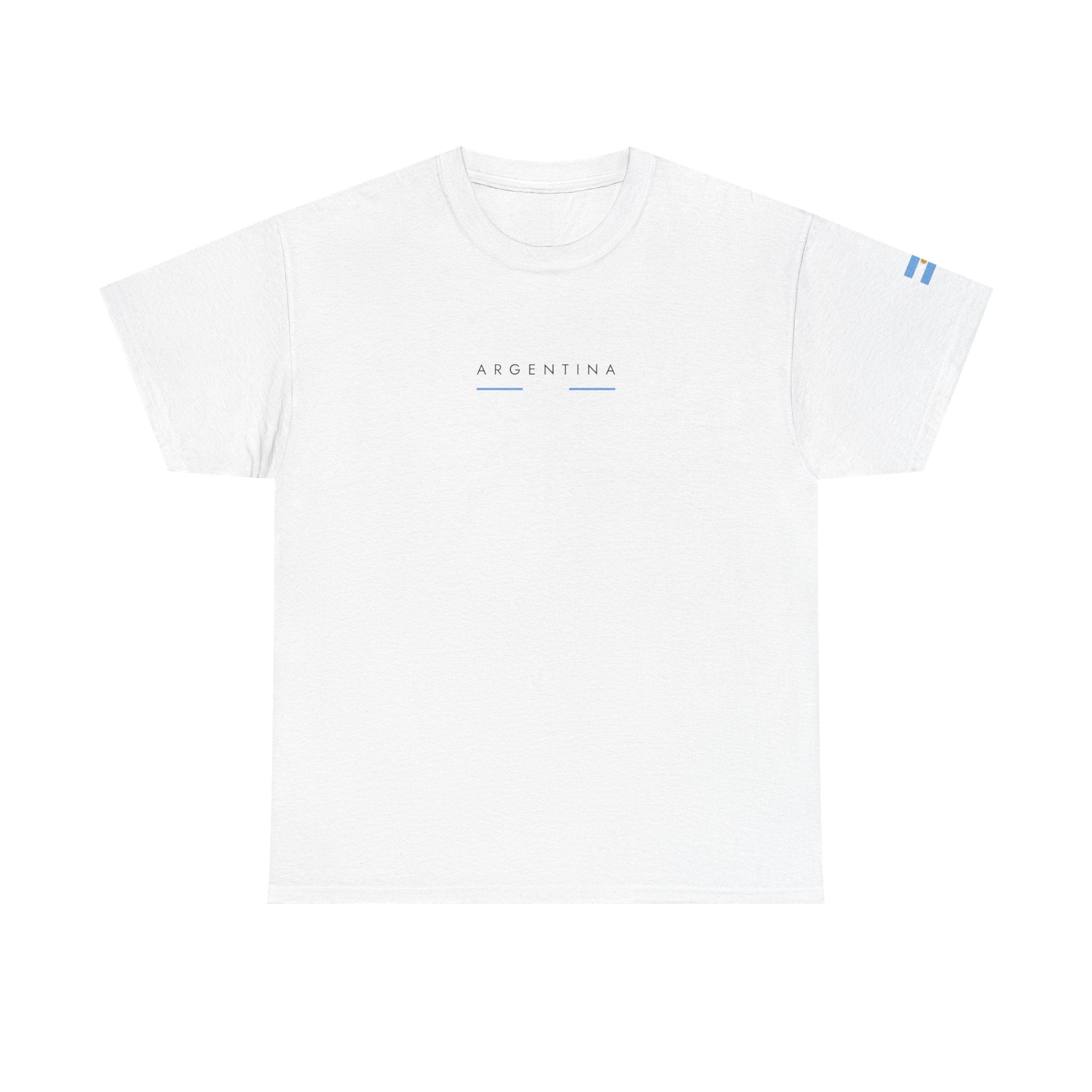 Argentina Minimalist Tee — Small Center Logo & Sleeve Flag