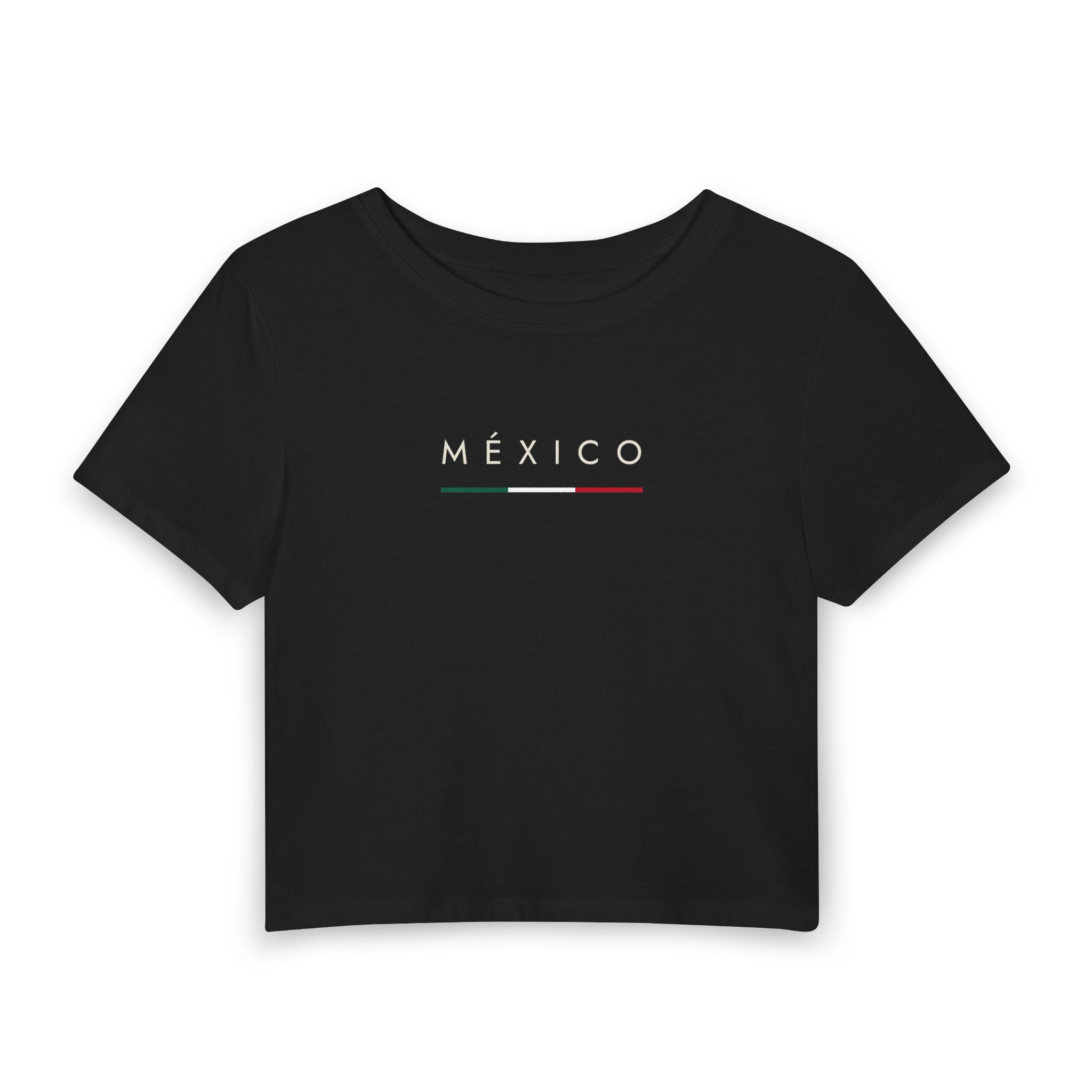 Mexico Minimalist Crop Tee — MÉXICO Text with Flag Accent