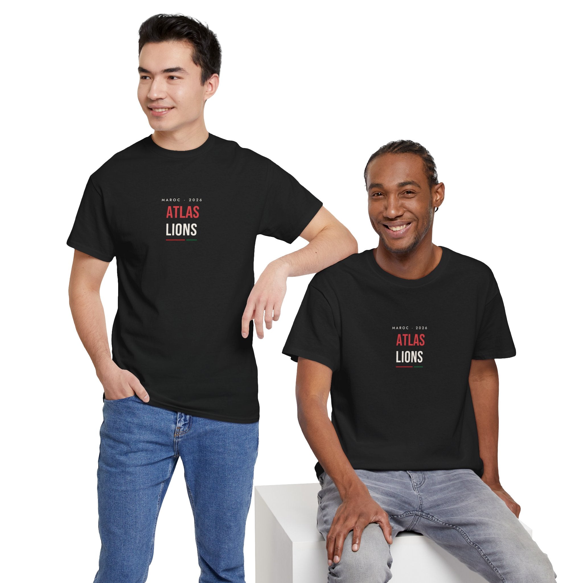 Atlas Lions Minimalist White Tee — Retro Red Text Football Fan Shirt