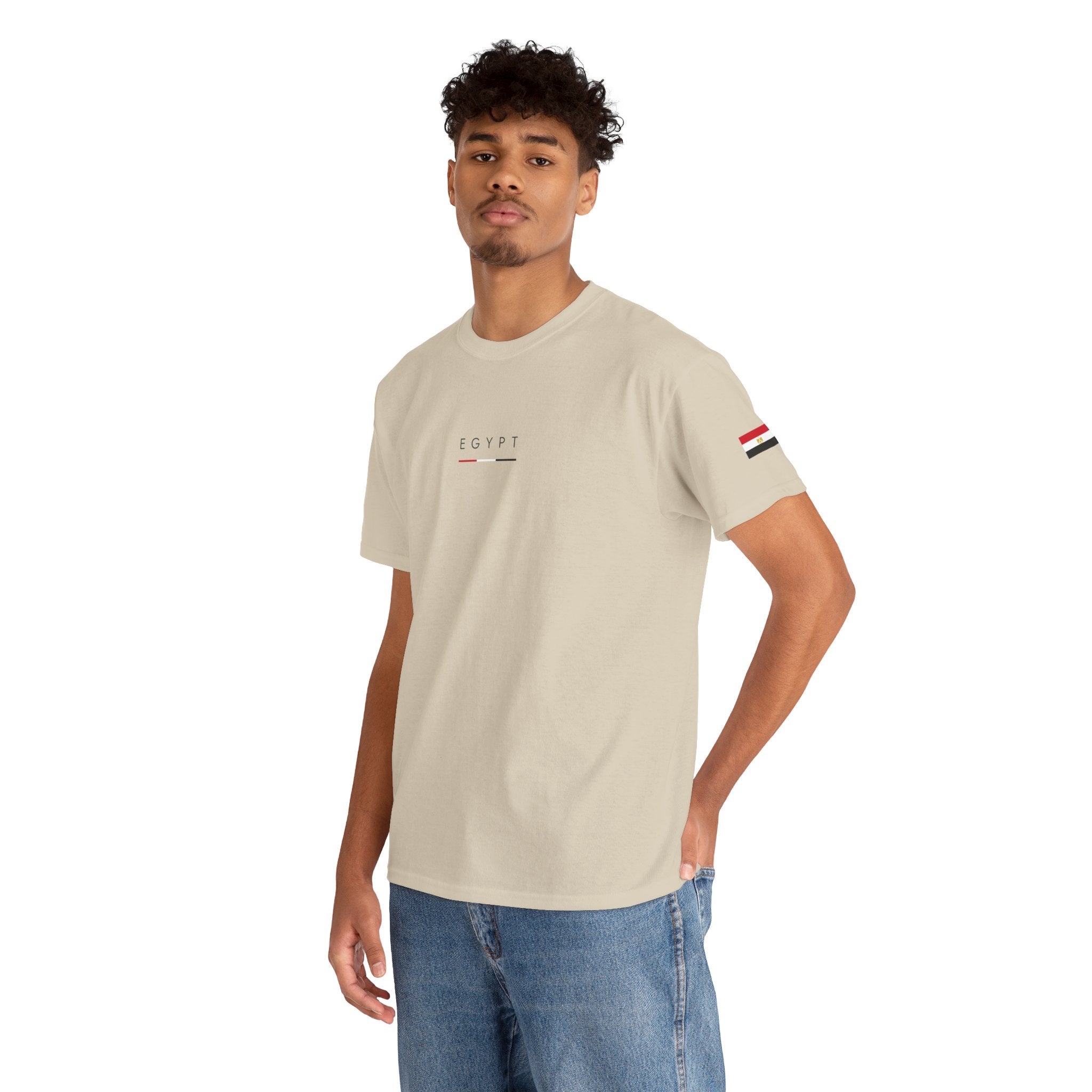 Egypt Minimalist Tee — White Casual Cotton T‑Shirt with Subtle Flag Accent