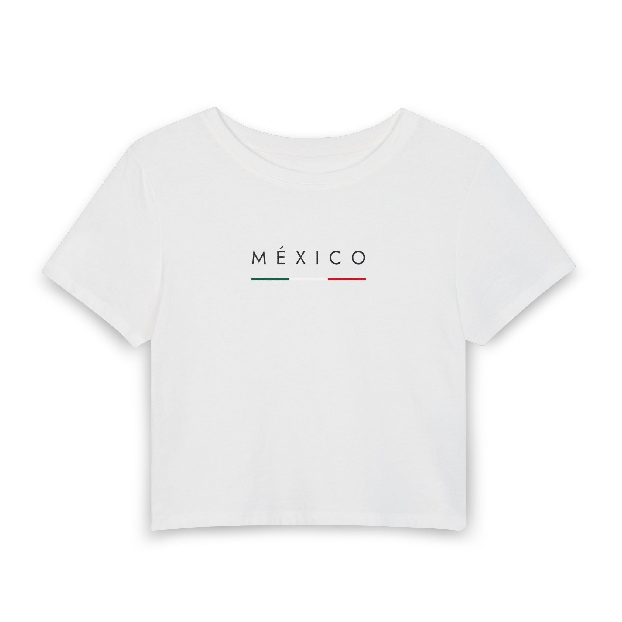 Mexico Minimalist Crop Tee — MÉXICO Text with Flag Accent