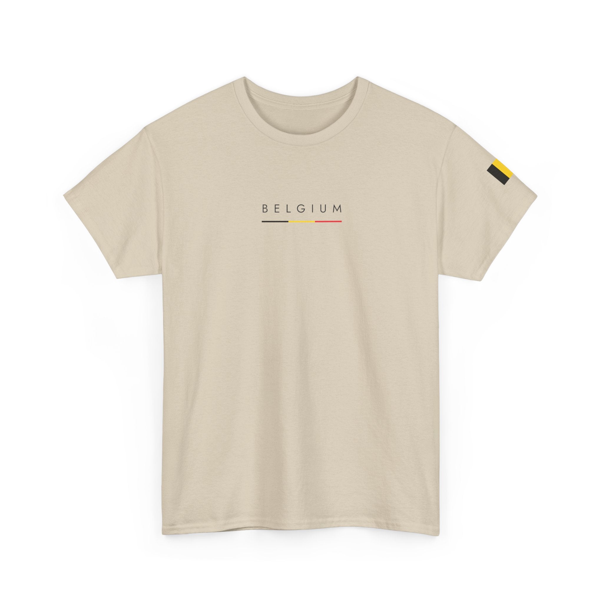 Belgium Minimalist Tee — Small Text Flag Accent