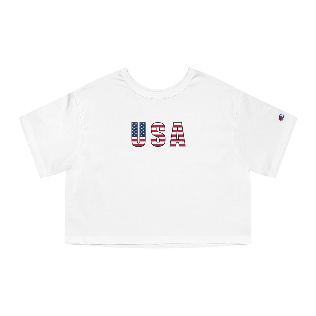 USA Flag Cropped Tee - Women's Patriotic Champion Style