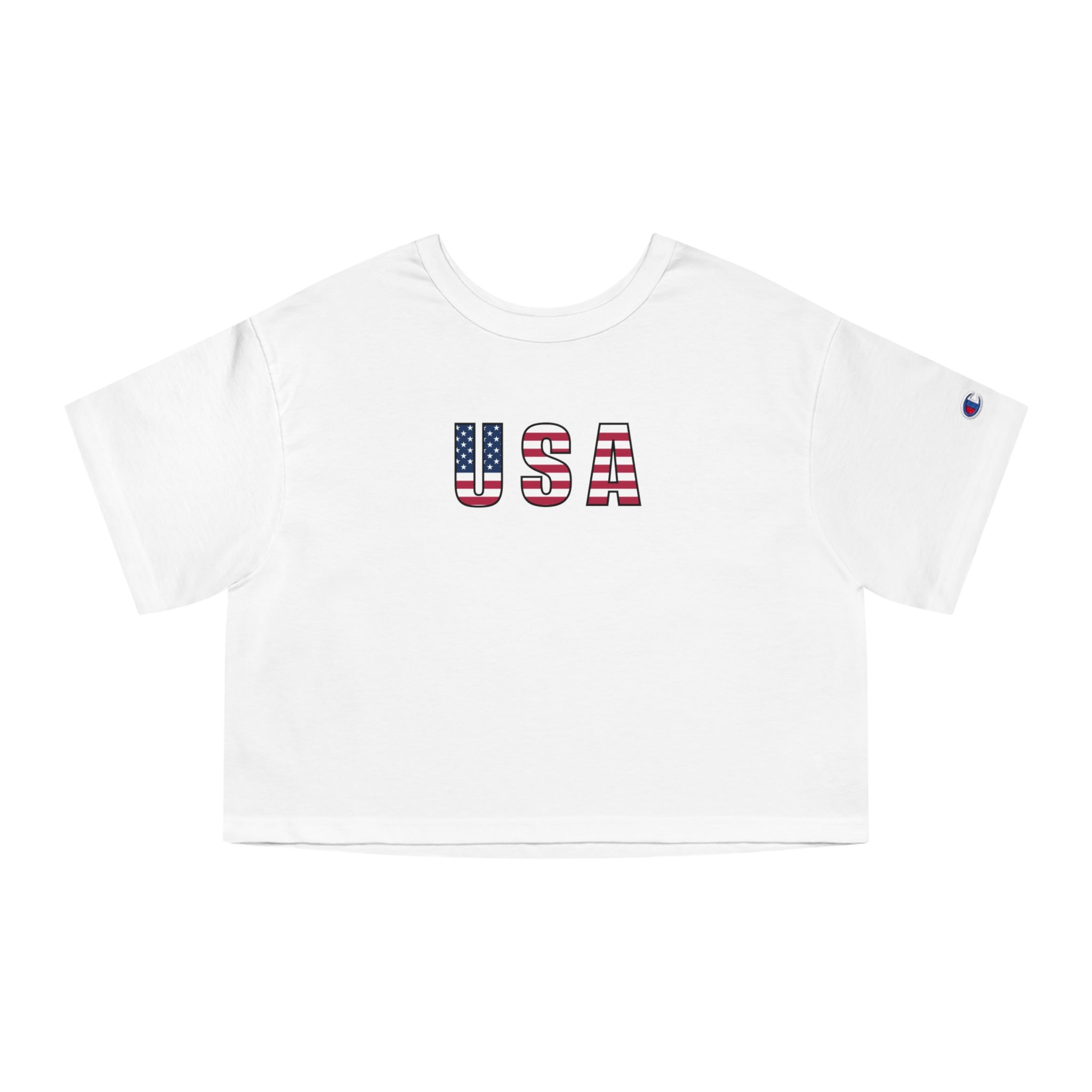 USA Flag Cropped Tee - Women's Patriotic Champion Style