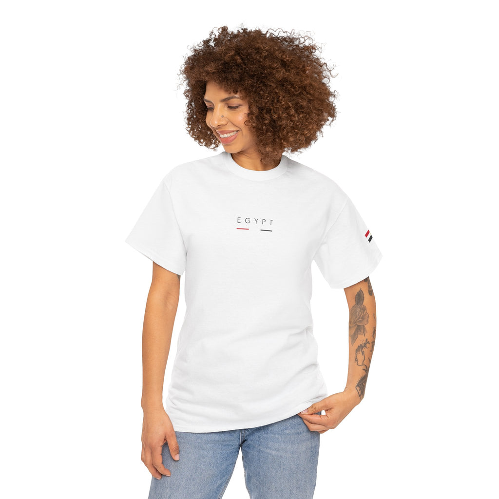 Egypt Minimalist Tee — White Casual Cotton T‑Shirt with Subtle Flag Accent