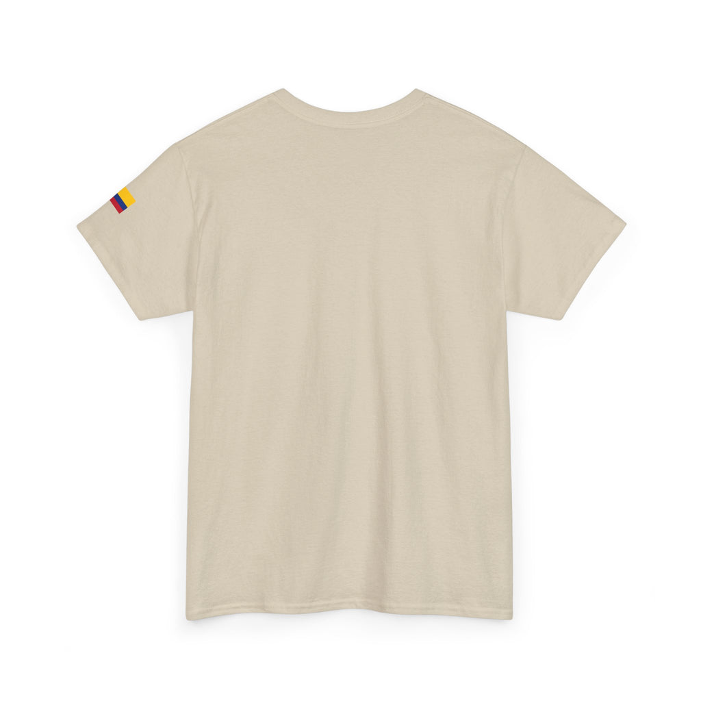 Colombia Minimalist Flag Tee — Small Text & Sleeve Flag T-Shirt