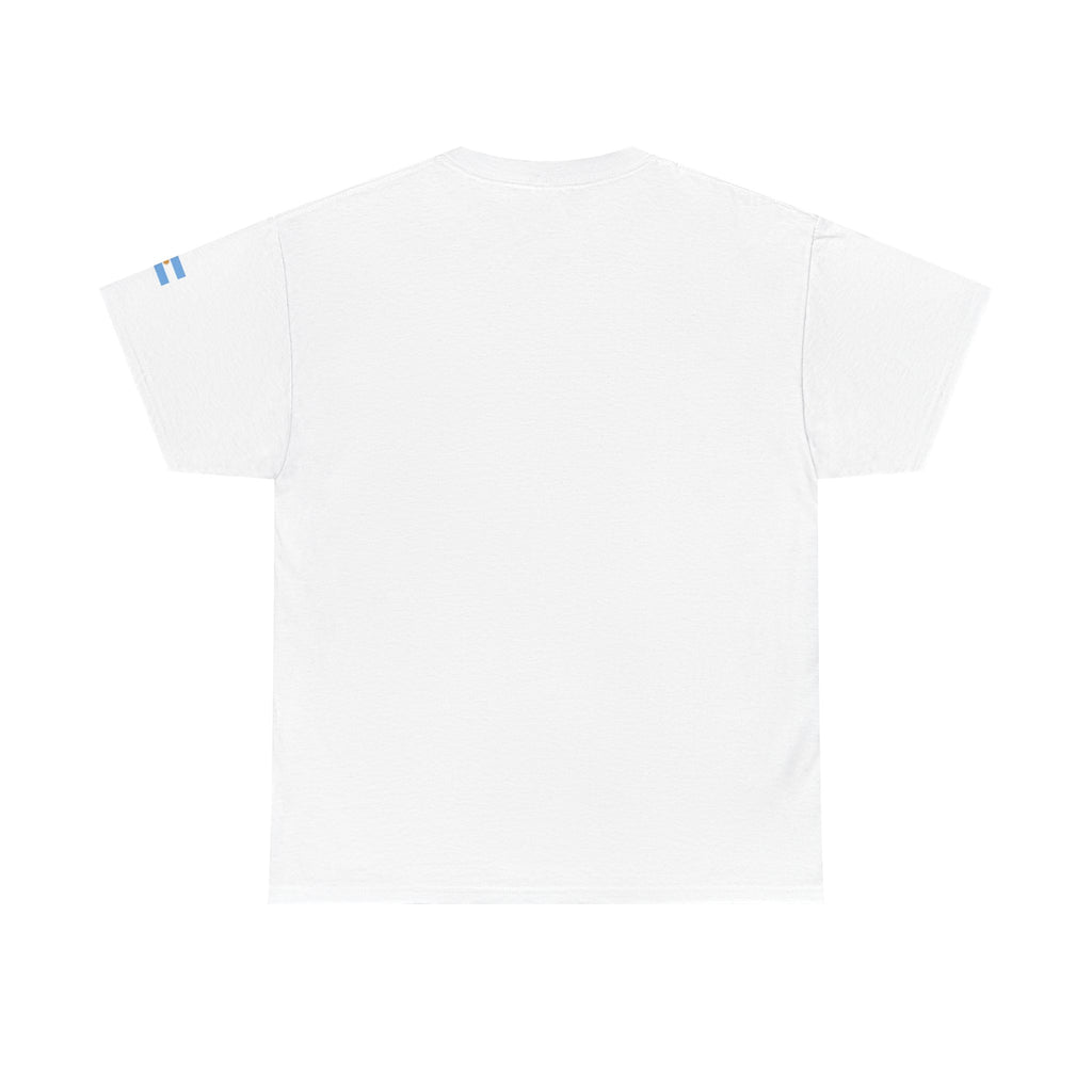 Argentina Minimalist Tee — Small Center Logo & Sleeve Flag