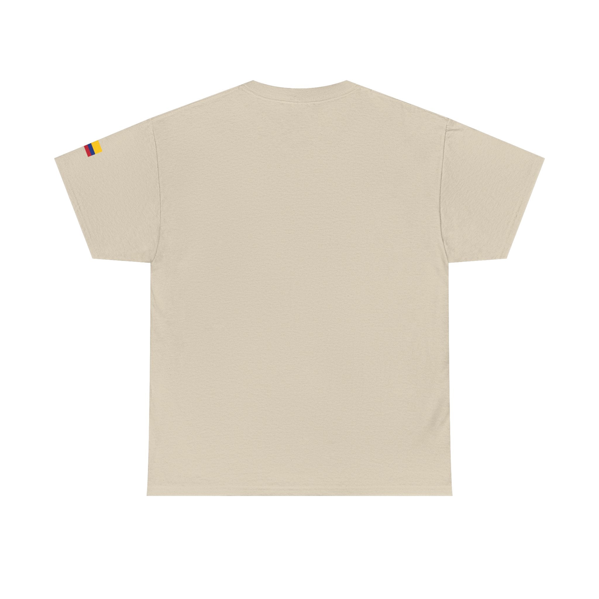 Colombia Minimalist Flag Tee — Small Text & Sleeve Flag T-Shirt