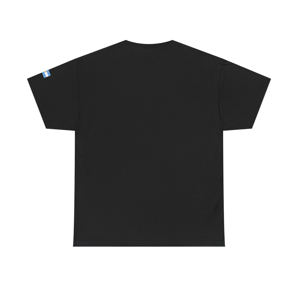 Argentina Minimalist Tee — Small Center Logo & Sleeve Flag