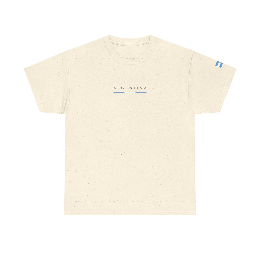 Argentina Minimalist Tee — Small Center Logo & Sleeve Flag