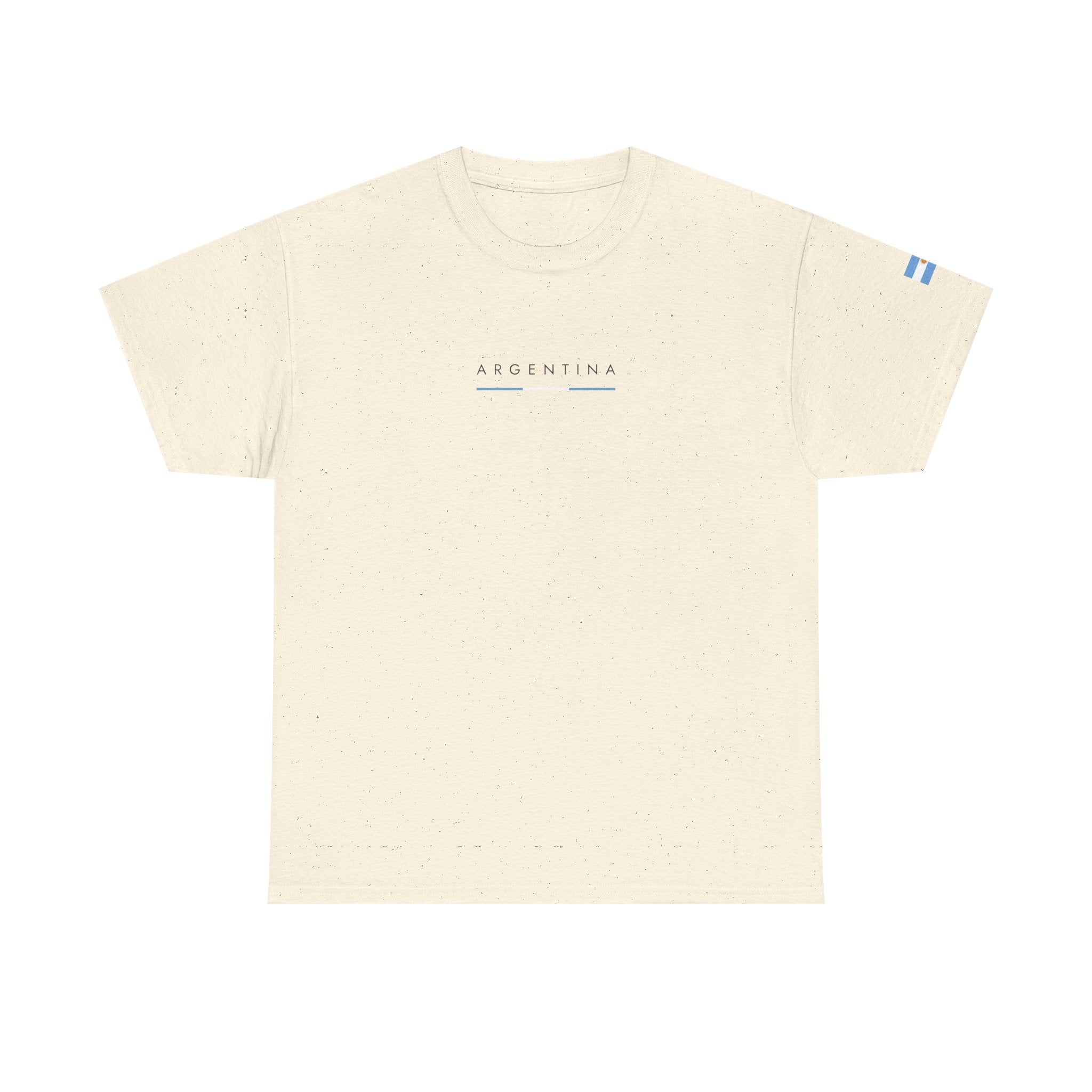 Argentina Minimalist Tee — Small Center Logo & Sleeve Flag