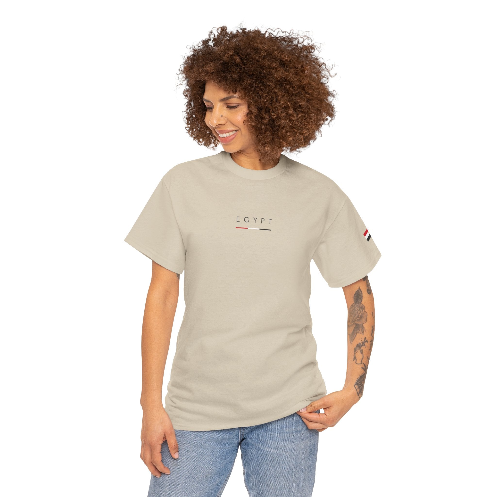 Egypt Minimalist Tee — White Casual Cotton T‑Shirt with Subtle Flag Accent