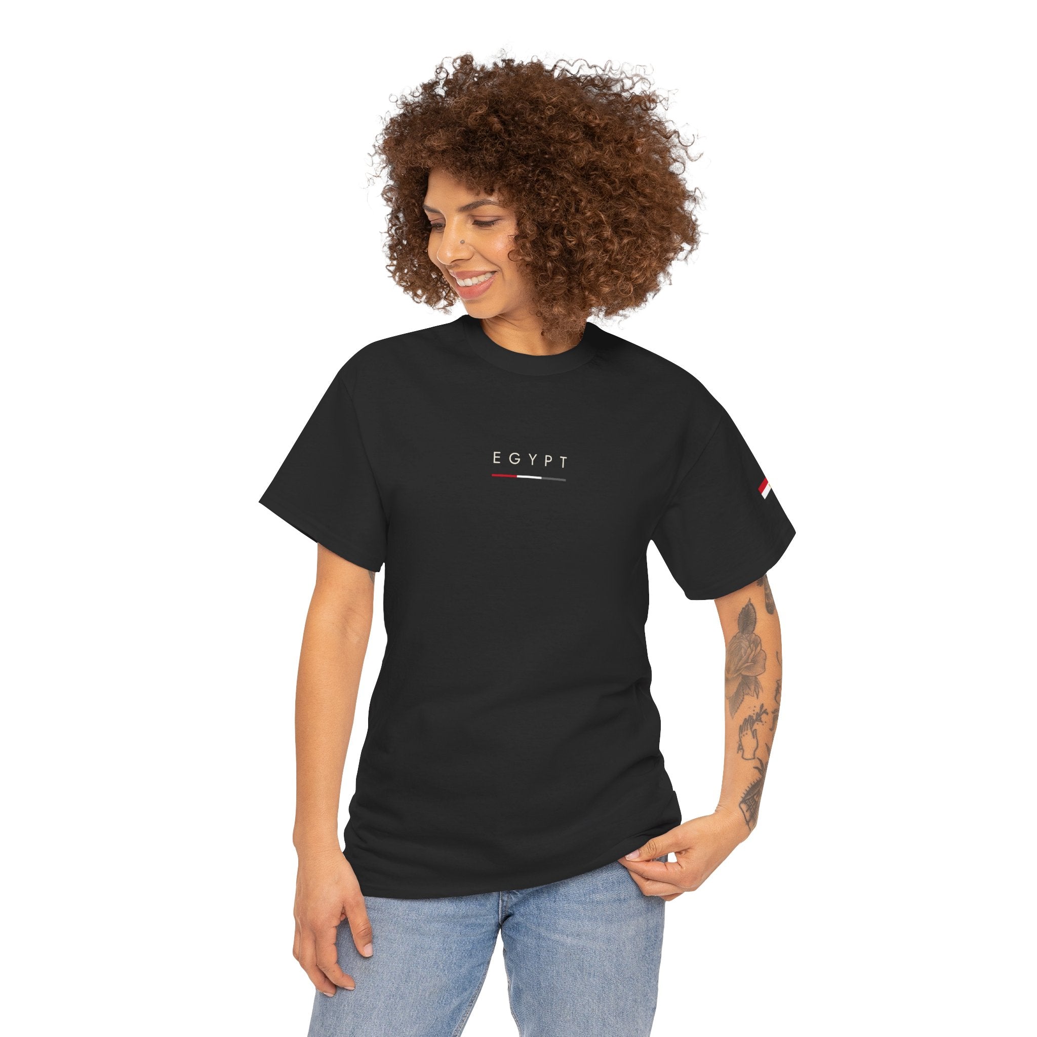 Egypt Minimalist Tee — White Casual Cotton T‑Shirt with Subtle Flag Accent