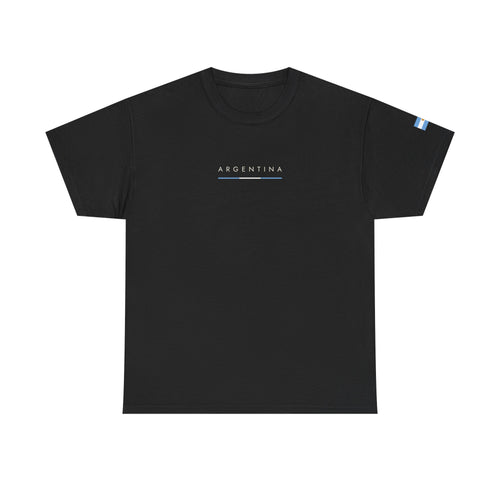 Argentina Minimalist Tee — Small Center Logo & Sleeve Flag