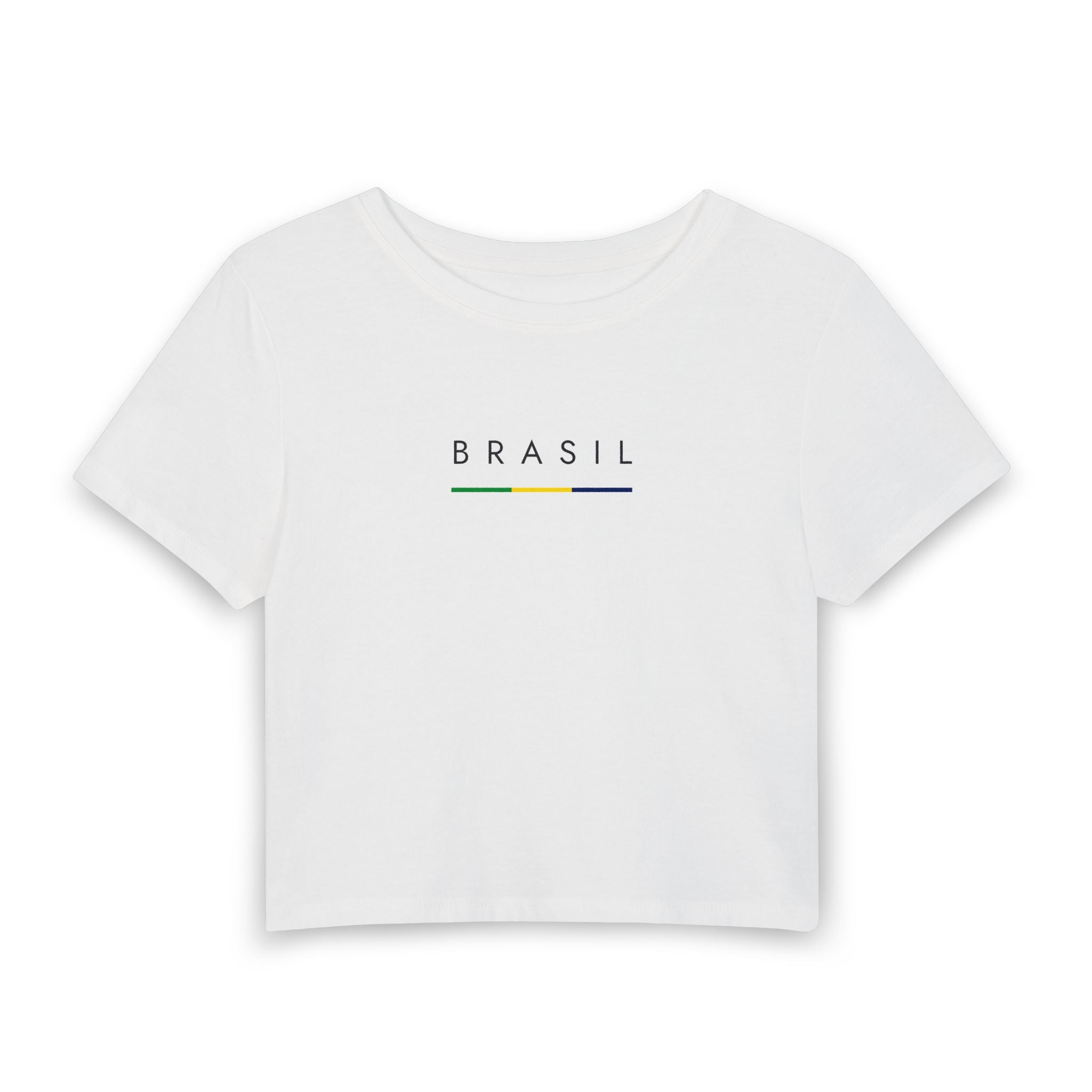 Brasil Minimalist Crop Tee — Women's Casual Brazil Flag Stripe Baby T‑Shirt