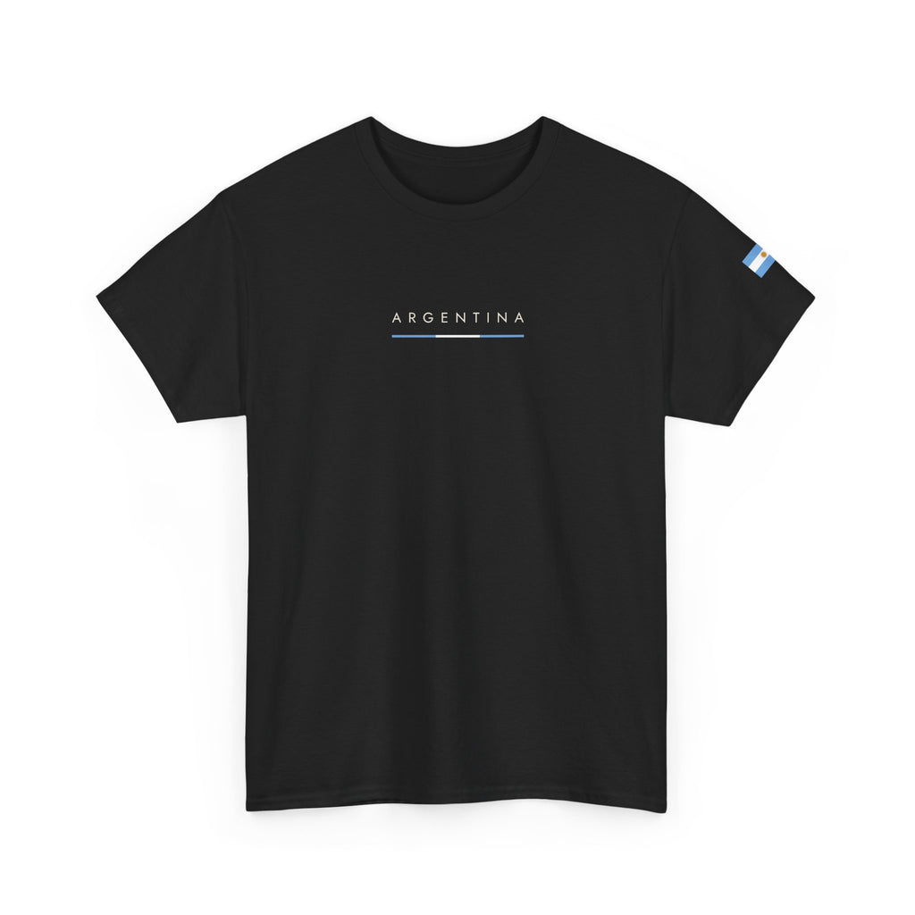 Argentina Minimalist Tee — Small Center Logo & Sleeve Flag