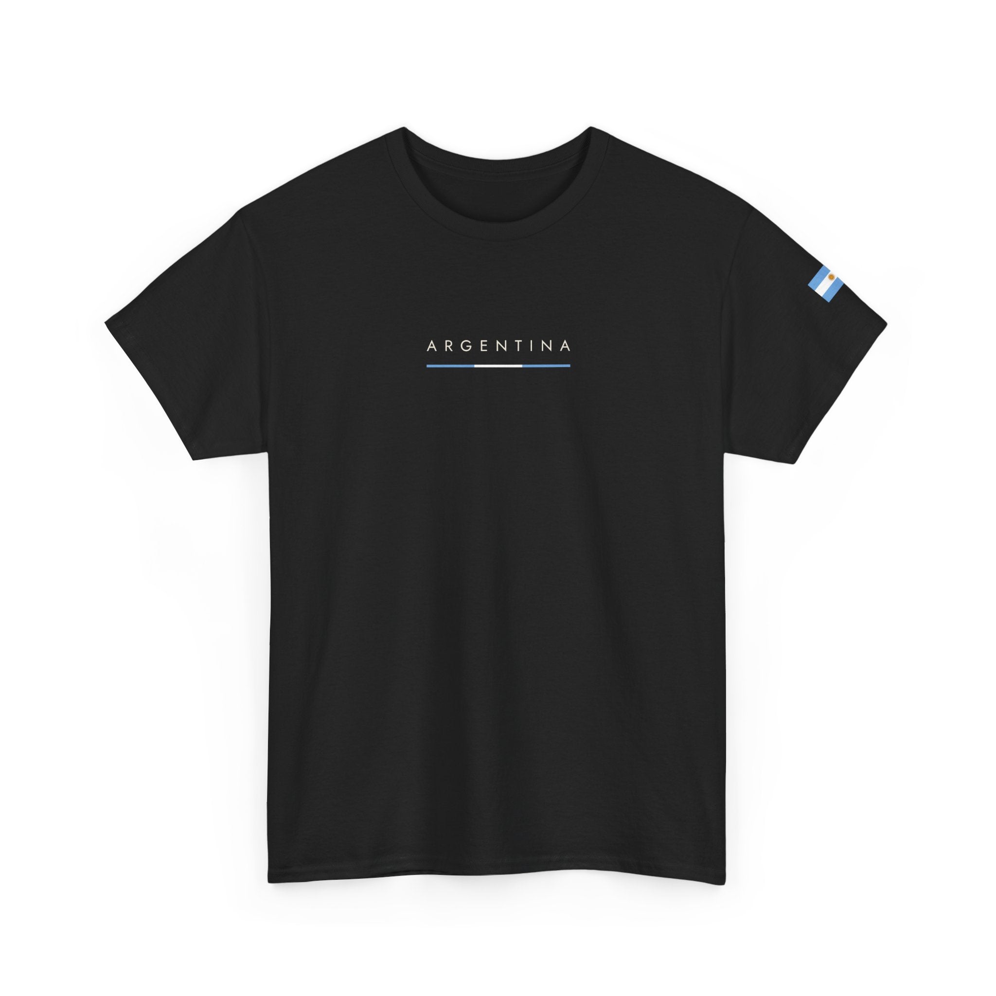 Argentina Minimalist Tee — Small Center Logo & Sleeve Flag