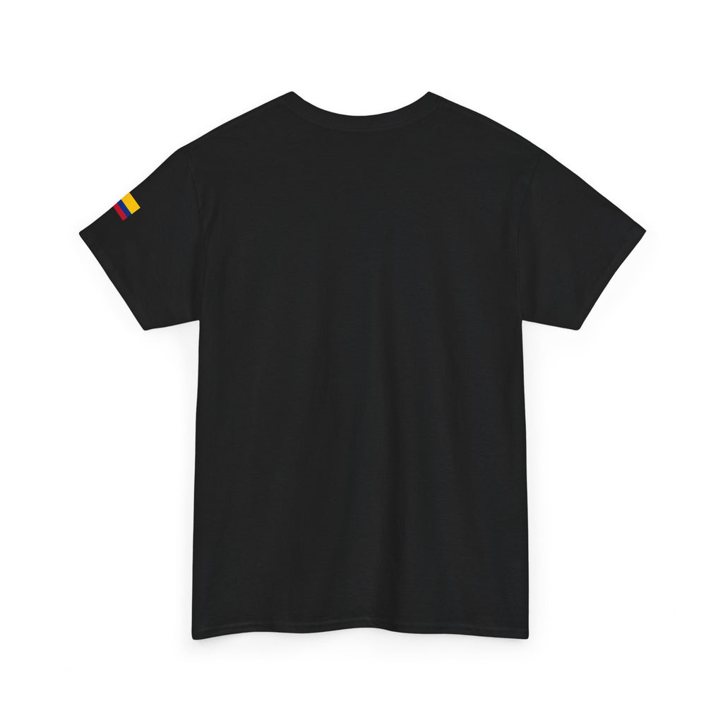 Colombia Minimalist Flag Tee — Small Text & Sleeve Flag T-Shirt
