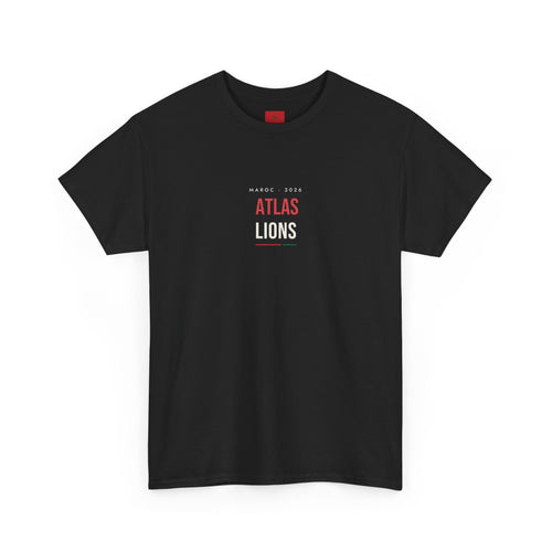 Atlas Lions Minimalist White Tee — Retro Red Text Football Fan Shirt