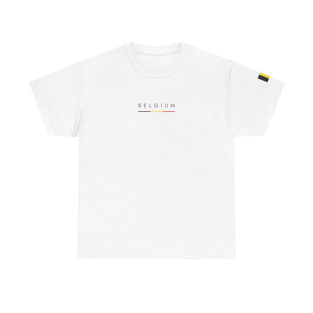 Belgium Minimalist Tee — Small Text Flag Accent