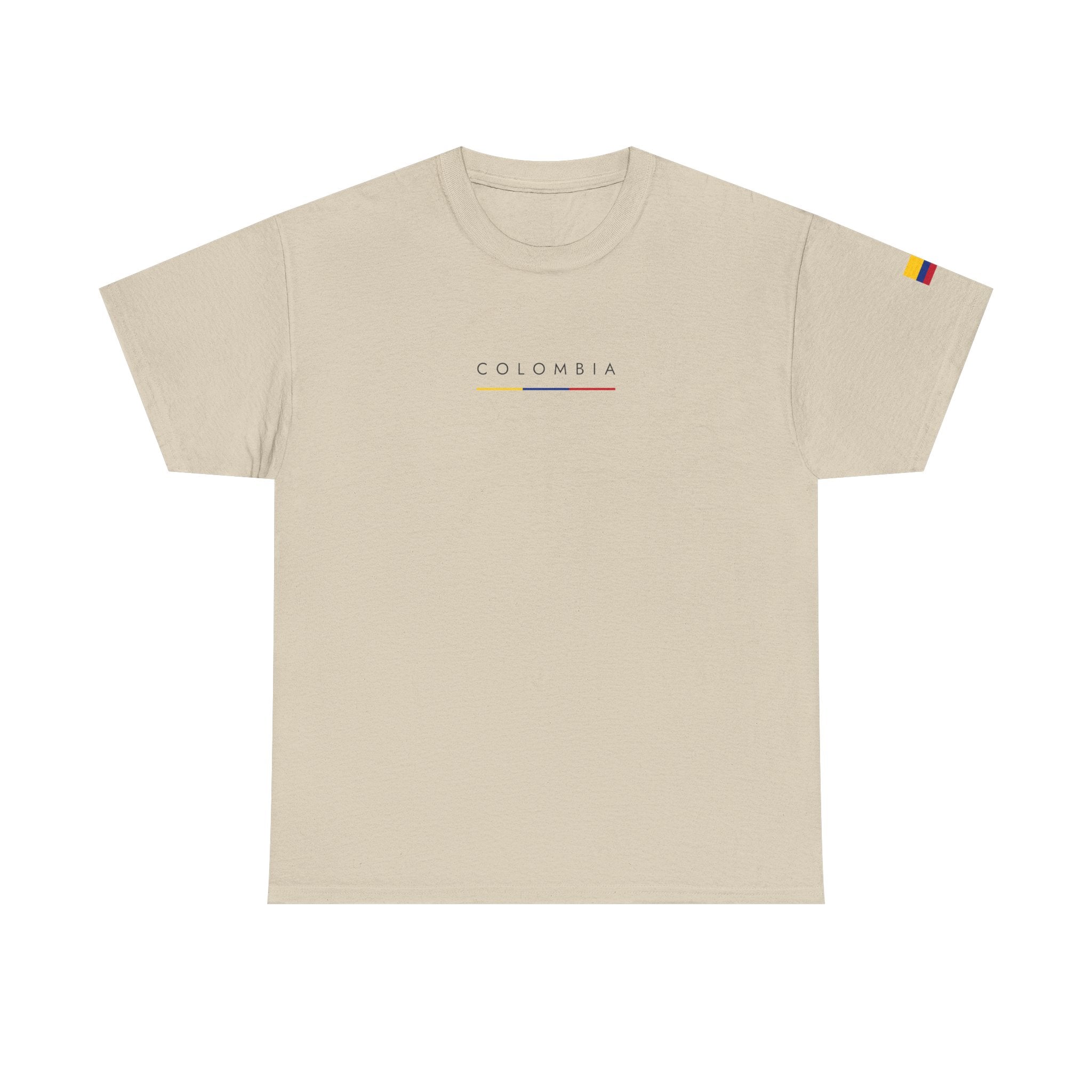 Colombia Minimalist Flag Tee — Small Text & Sleeve Flag T-Shirt