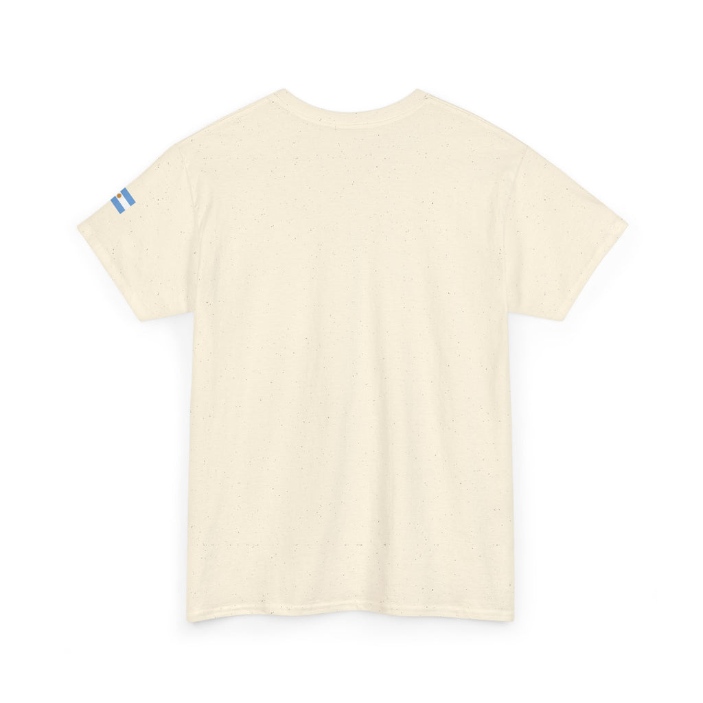 Argentina Minimalist Tee — Small Center Logo & Sleeve Flag
