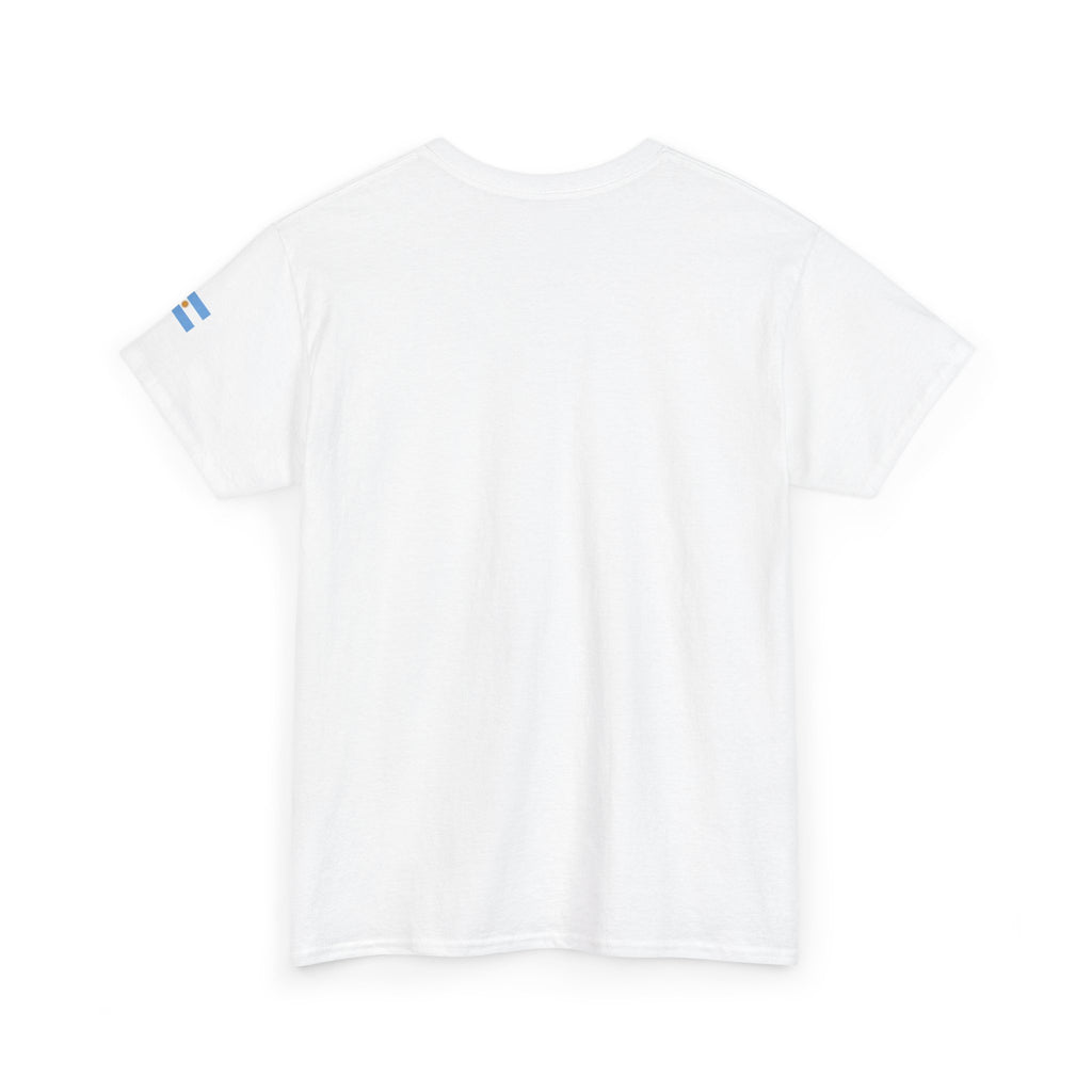 Argentina Minimalist Tee — Small Center Logo & Sleeve Flag