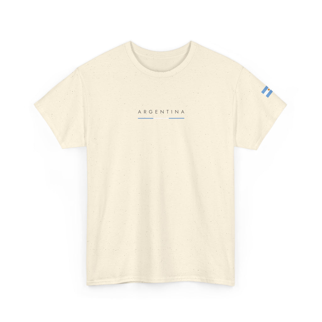 Argentina Minimalist Tee — Small Center Logo & Sleeve Flag