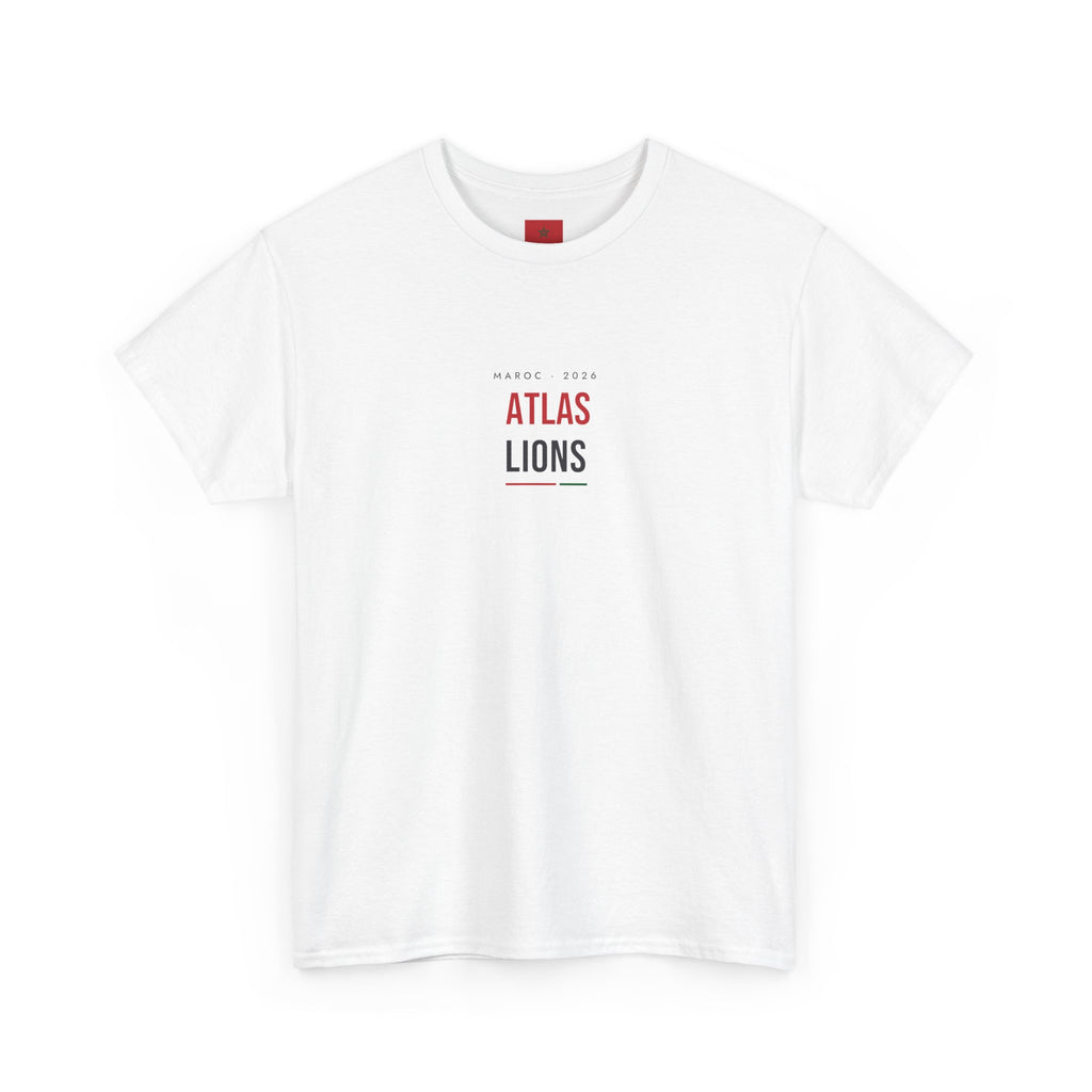 Atlas Lions Minimalist White Tee — Retro Red Text Football Fan Shirt