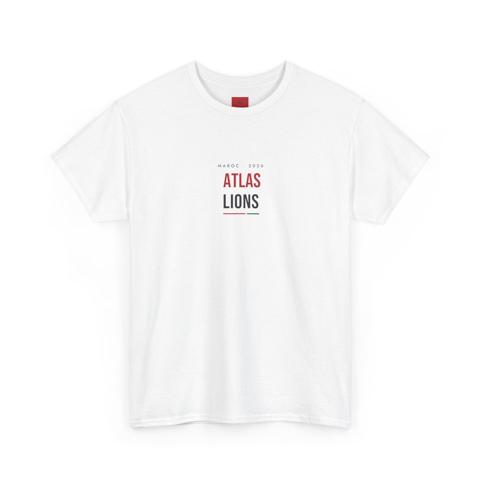 Atlas Lions Minimalist White Tee — Retro Red Text Football Fan Shirt