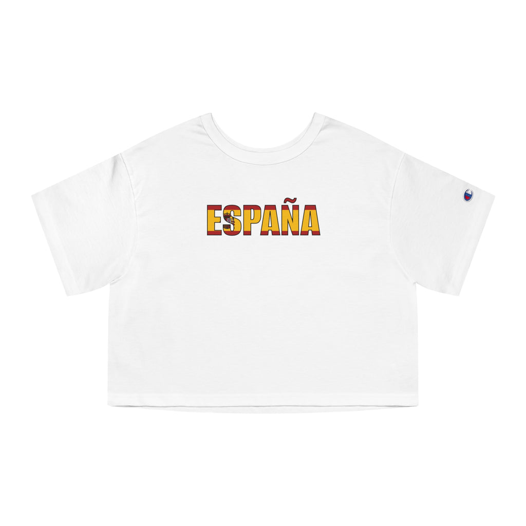España Cropped T-Shirt — Spanish Flag Text Crop Top