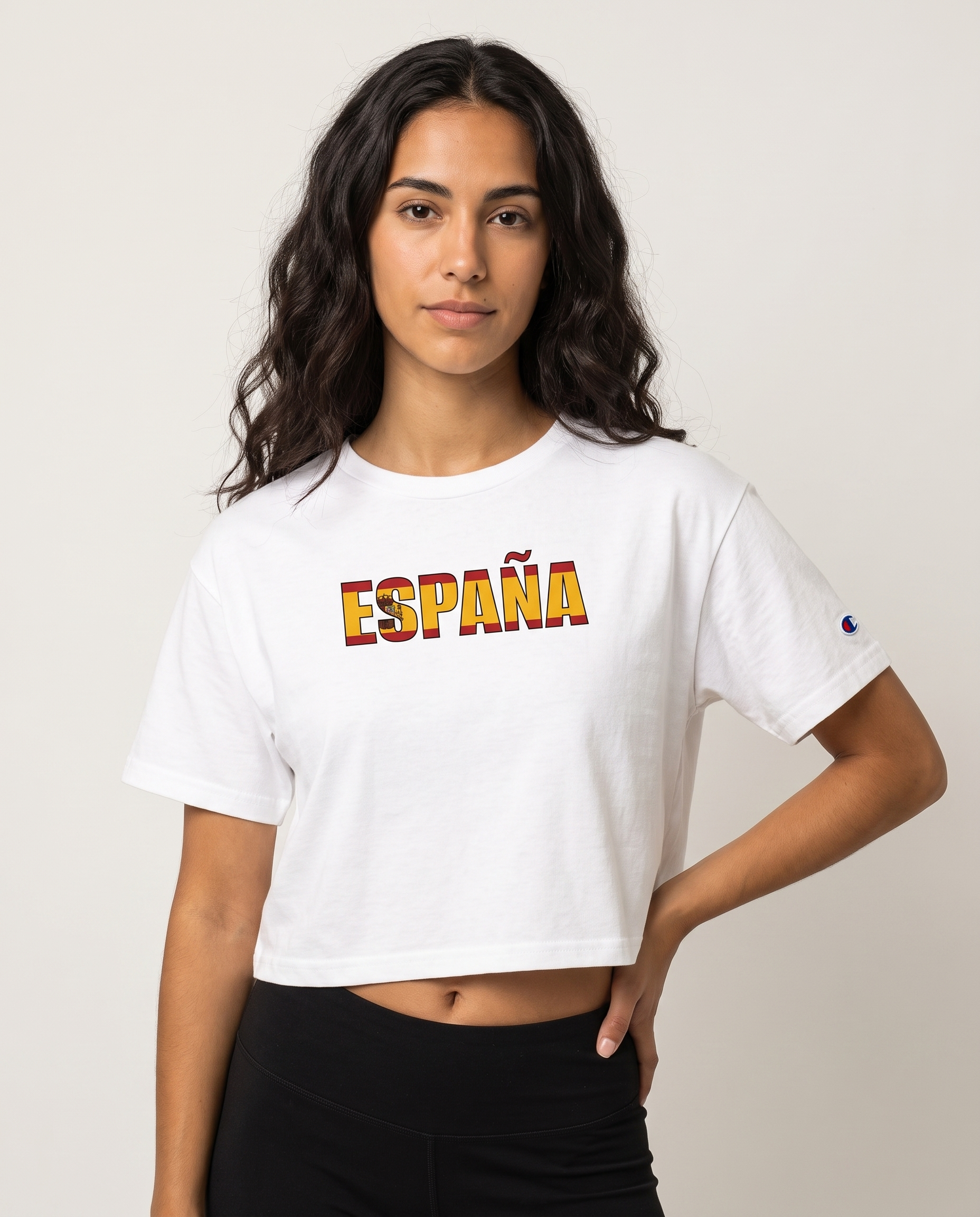 España Cropped T-Shirt — Spanish Flag Text Crop Top