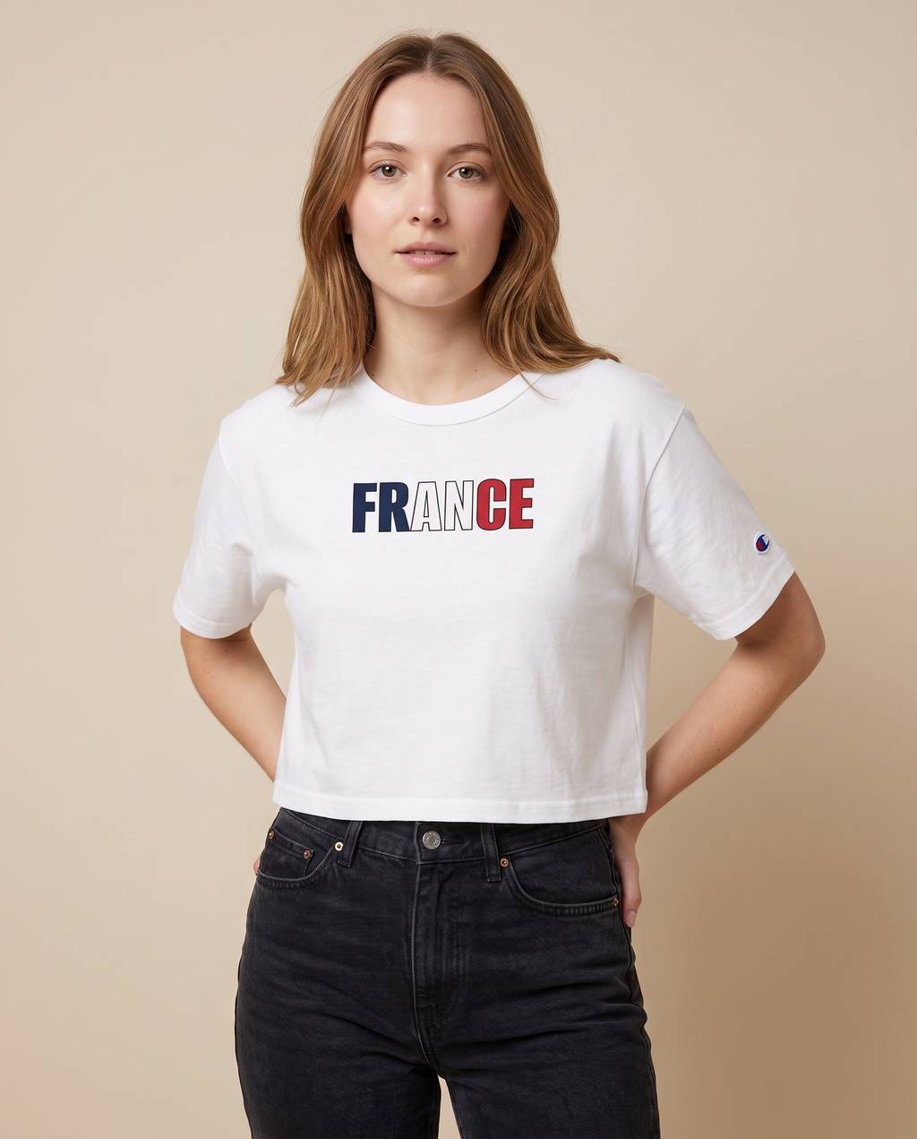 France Tricolor Cropped Tee — Women's Patriotic Champion Shirt